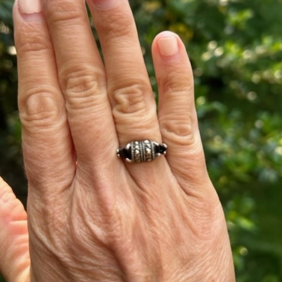 Vintage Jewelry - VTG 925 Sterling Black Onyx Marcasite RING